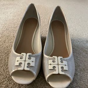 Tory Burch White Leather Wedges